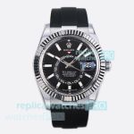 Swiss Replica ES Factory Rolex Sky-Dweller World Timer Black Dial Rubber Strap Watch 